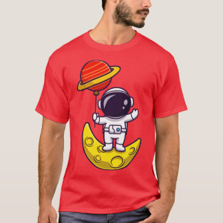 T-shirt Cute Astronaut Se Tenant Sur La Lune Et La Planète
