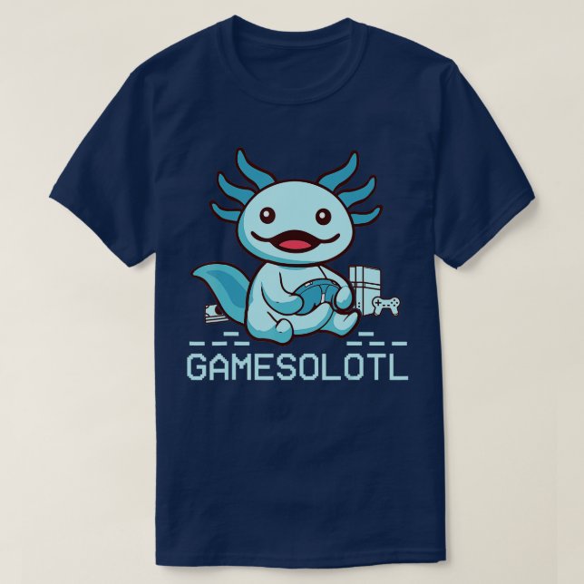 T-shirt Cute Axolotl Gamesolotl Blue Axolotl Salamander K (Design devant)
