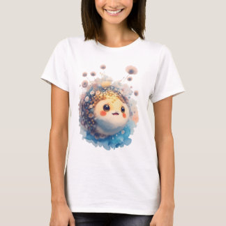 T-shirt Cute Baby Puffer Fish Watercolor Floral Garden