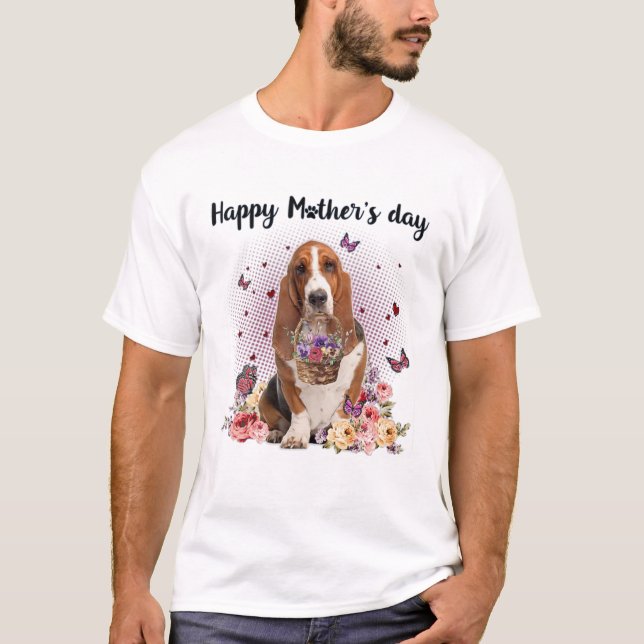 T-shirt Cute Basset Hound Maman Fleur Joyeuse Fête des Mèr (Devant)