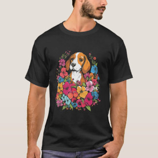 T-shirt Cute Beagle Flower Bouquet T Shirt