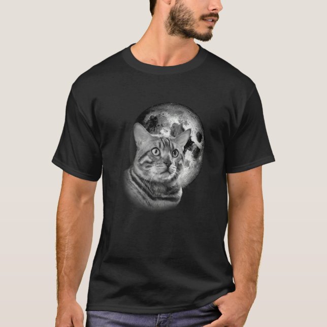 T-shirt cute Bengal Cat with Moon Cat (Devant)