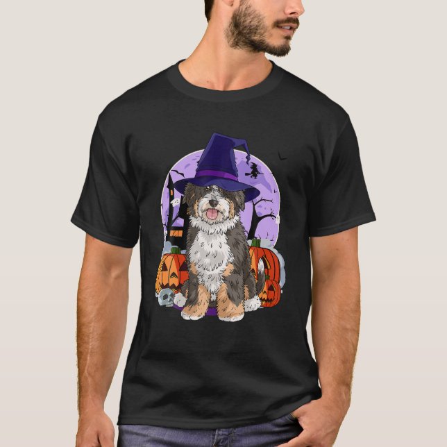 T-shirt Cute Bernedoodle Citrouille de sorcière Halloween (Devant)