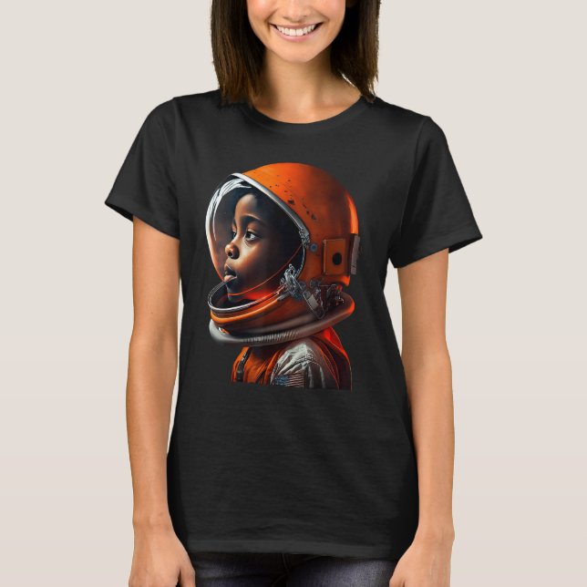 T-shirt Cute Black Boy Wearing Spacesuit (Devant)
