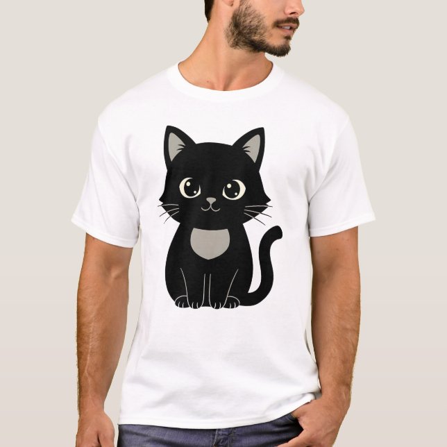 T-shirt Cute Black Cat Illustration Minimal Cat Lover Desi (Devant)
