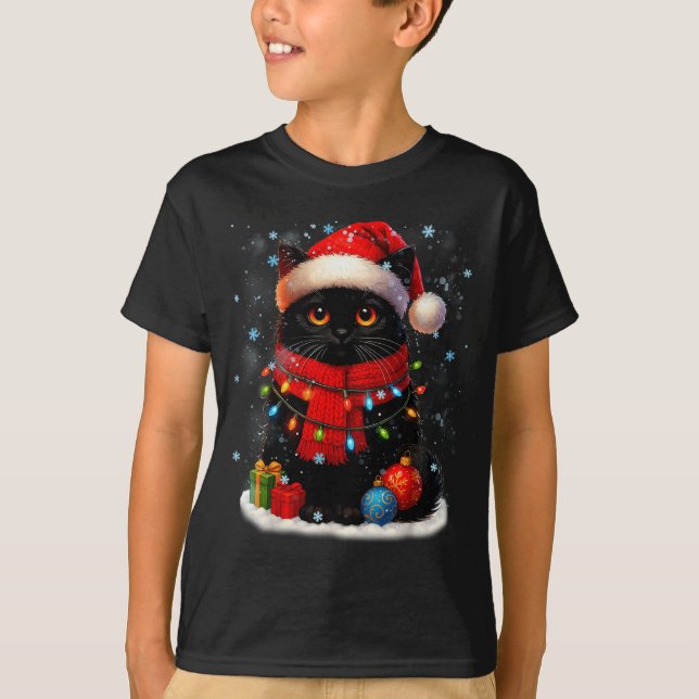 T-shirt Cute Black Cat Santasnowflake Christmas Xmas Women (Devant)