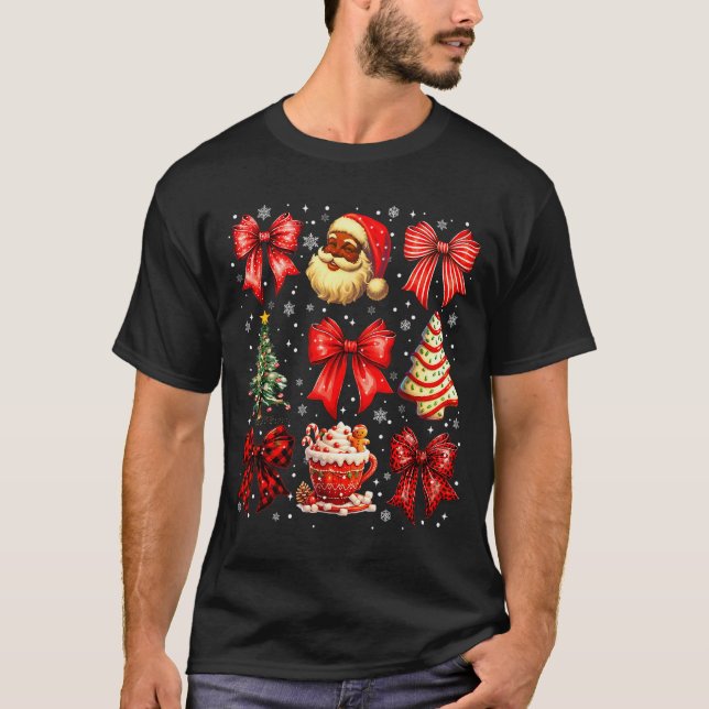 T-shirt Cute Black Christmas Santa Tree Cake Xmas Women Gi (Devant)
