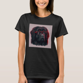 T-shirt Cute Black Dog Illustration Glasses Friendly Women
