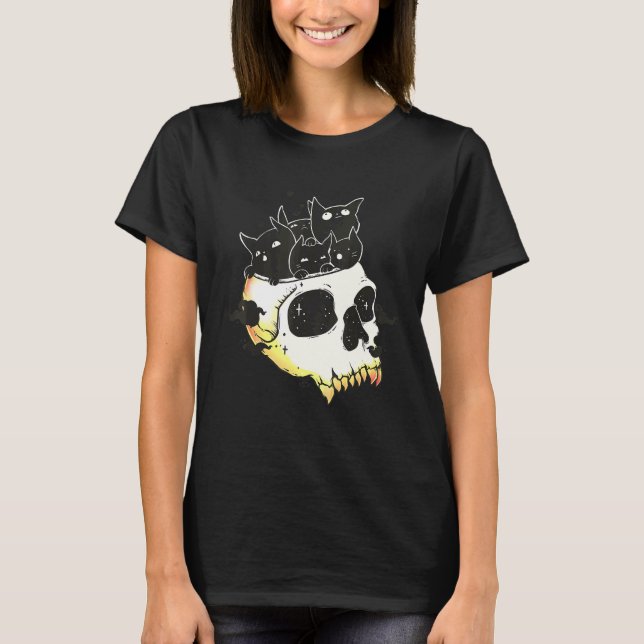 T-shirt Cute Black Kittens In Skull Art (Devant)