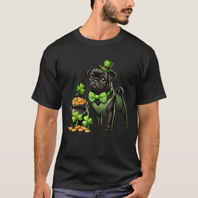 T-shirt Cute Black Pug Leprechaun St Patricks Day Shamrock (Devant)