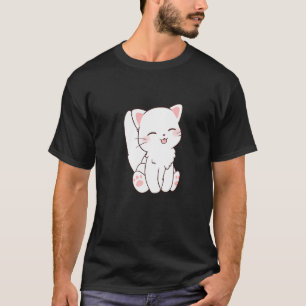 T-shirt Cute Blanc Chat Chibi Tongue Sticking Out