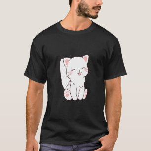 T-shirt Cute Blanc Chat Chibi Tongue Sticking Out