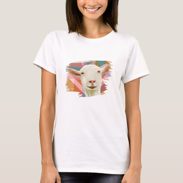 T-shirt Cute Blanc Visage de chèvre coloré géométrique (Devant)