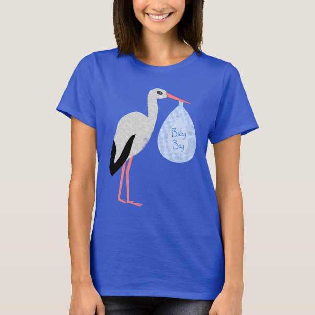 T-shirt Cute Blue Baby Boy Stork (Devant)