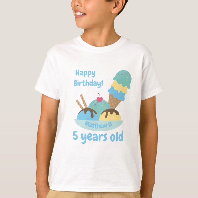 T-shirt Cute Blue Retro Crème de glace Anniversaire (Devant)