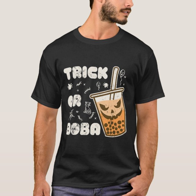 T-shirt Cute Boba Bubble Tea Effrayant Halloween Citrouill (Devant)