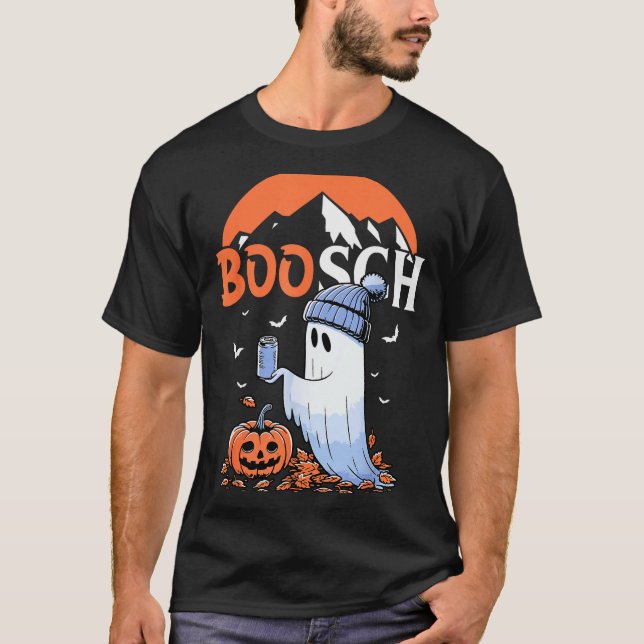 T-shirt Cute Boo Ghost Halloween Pumpkin Beer Drinking Sok (Devant)