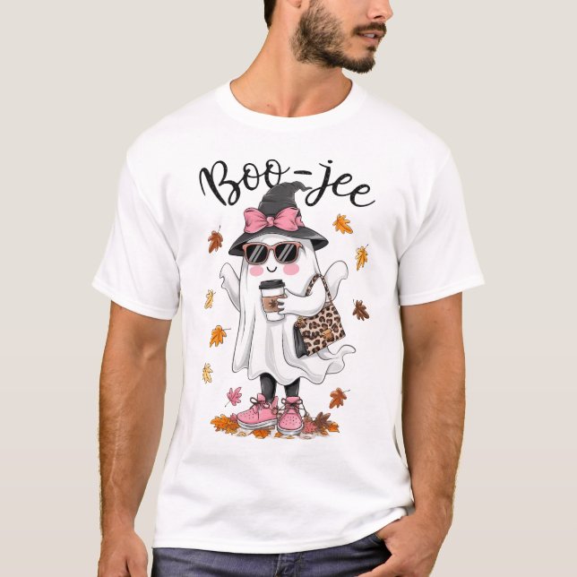 T-shirt Cute Boo Jee Ghost Halloween Leopard Ghost Café (Devant)