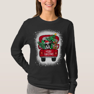 T-shirt Cute Boston Terrier Camion Rouge Joyeux Noël Blea