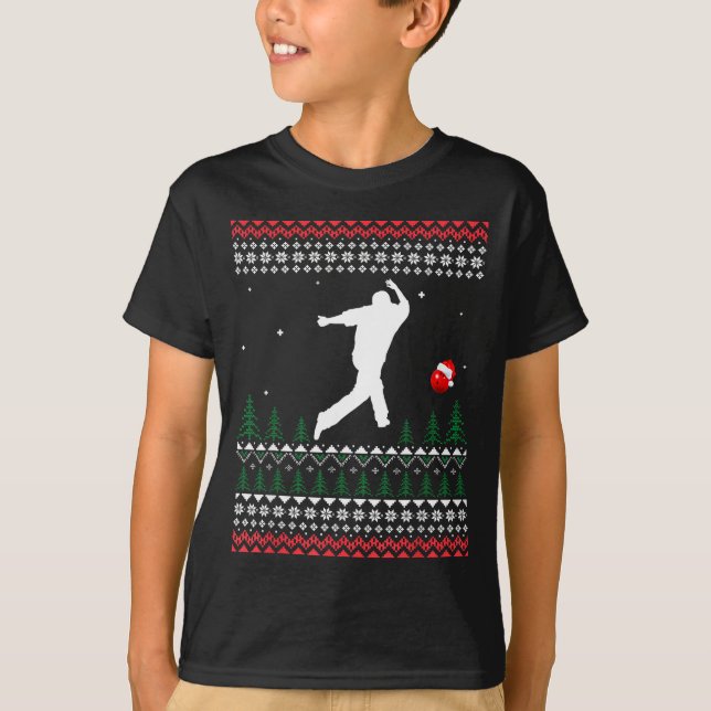 T-shirt Cute Bowling Player Santa Claus Hat Ugly Christmas (Devant)