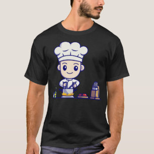 T-shirt Cute Boy Chef Cooking In Kitchen Cartoon