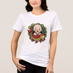 T-Shirt   Cute Boy with Lucky Koi Tri-Blend Shirt