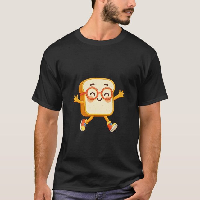 T-shirt Cute Bread Cartoon Jumping Character (Devant)