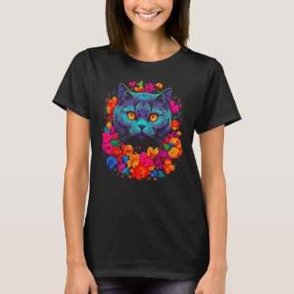 T-shirt Cute British Shorthair Cat Flowers