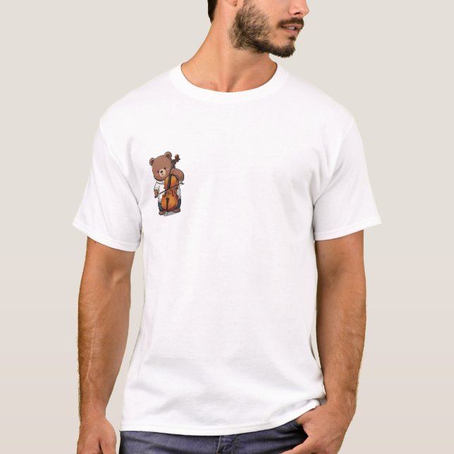 T-shirt Cute Brown Bear Playing Cello Musical (Devant)