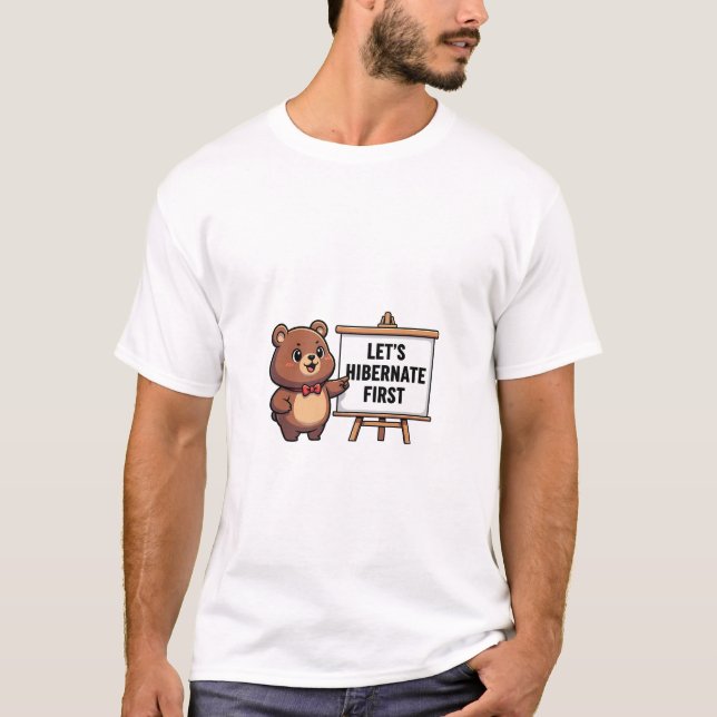 T-shirt Cute Brown Bear with Red Bowtie (Devant)
