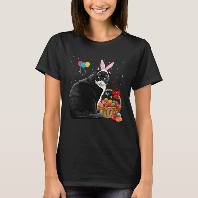 T-shirt Cute Bunny Cat With Easter Egg Basket Happy Easter (Devant)