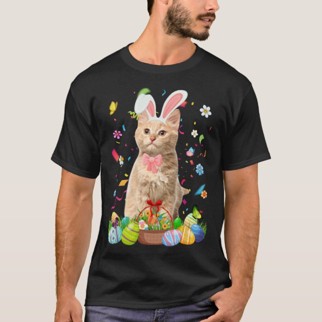 T-shirt Cute Bunny Cat With Easter Egg Basket Happy Easter (Devant)