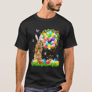 T-shirt Cute Bunny English Cocker Spaniel Easter Eggs Tree