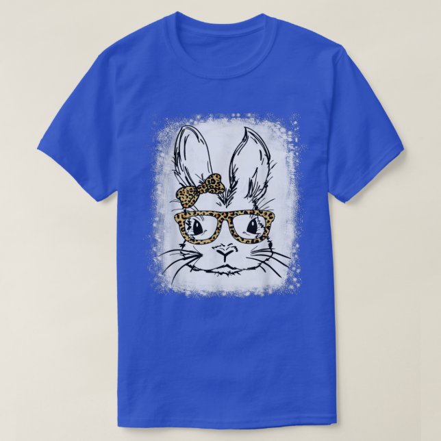 T-shirt Cute Bunny Face Leopard Bow Bleached Happy Easter  (Design devant)