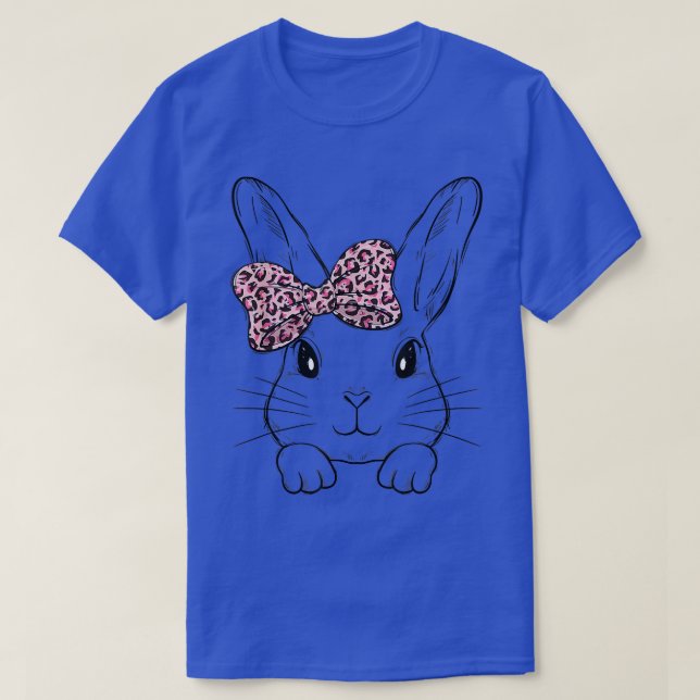 T-shirt Cute Bunny Face Leopard Bow Cravate Pâques Filles  (Design devant)