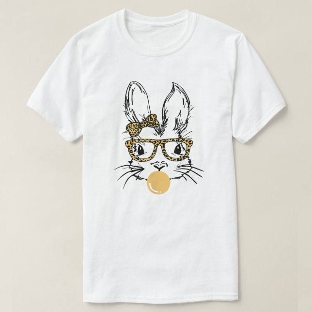 T-shirt Cute Bunny Face Leopard Lunettes de Bandana Bubble (Design devant)