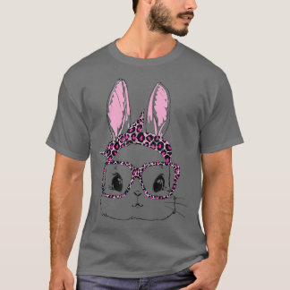 T-shirt Cute Bunny Face Leopard lunettes Headband Happy Ea