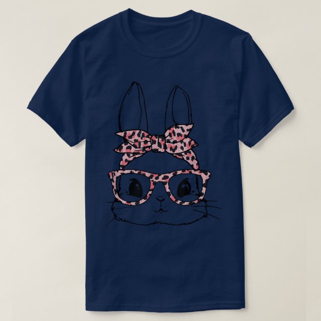 T-shirt Cute Bunny Face Leopard lunettes Headband Happy Ea (Design devant)