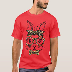 T-shirt Cute Bunny Face Leopard lunettes Headband Happy Ea
