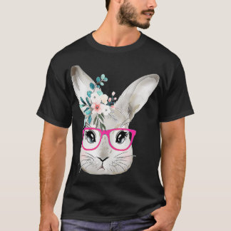 T-shirt Cute Bunny Face With Floral Pink Glasses, Easter R