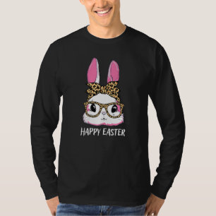 T-shirt Cute Bunny Leopard Messy Lunettes Bun Happ Headban