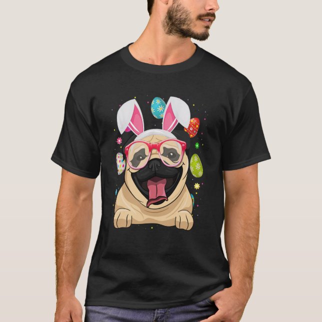 T-shirt Cute Bunny Pug Dog Face Easter Eggs Easter Day (Devant)