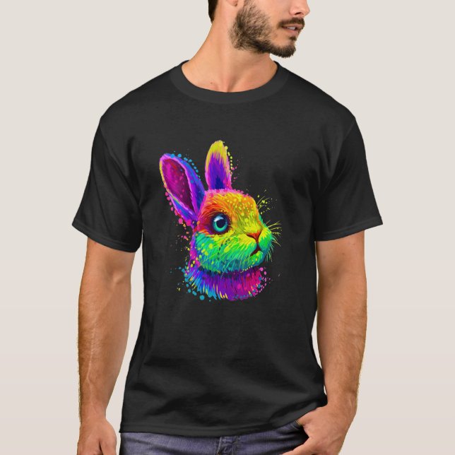 T-shirt Cute Bunny Rabbit Face Tie Dye Glasses Girl Happy  (Devant)