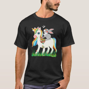 T-shirt Cute Bunny Riding Unicorn Holding Egg Basket Easte