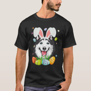 T-shirt Cute Bunny Sibérie Husky Chien Tête de Pâques OEuf