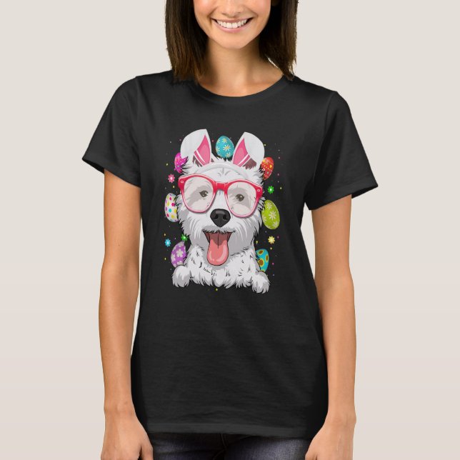 T-shirt Cute Bunny Westie Dog Face Easter Eggs Easter Day (Devant)