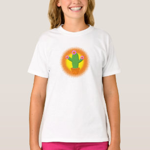 T-shirt Cute Cactus Cartoon Avec Fleurs Roses