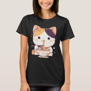 T-shirt Cute Calico Chat Abattage Ramen