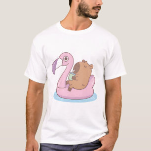 T-shirt Cute Capybara Chilling Sur Flamant rose Rose Flott