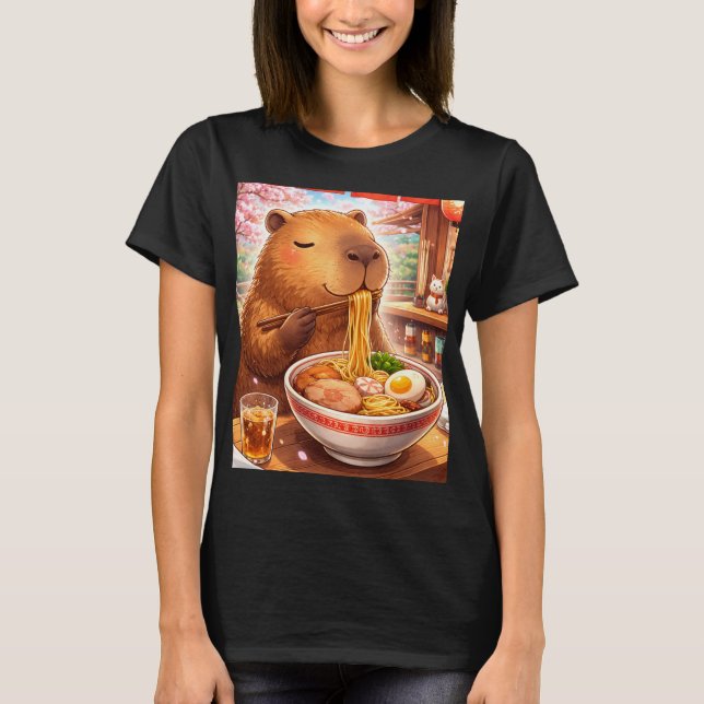 T-shirt Cute Capybara eating Ramen (Devant)